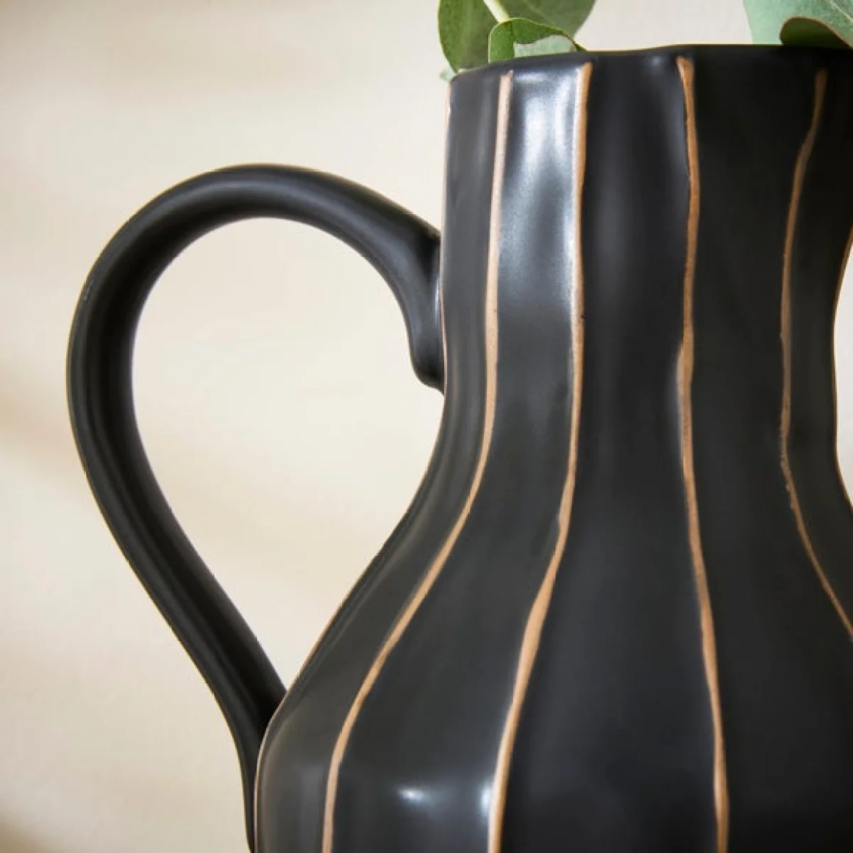 Black & Brown Striped Ceramic Jug Vase – image 2