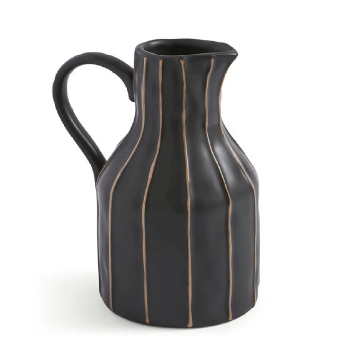 Black & Brown Striped Ceramic Jug Vase – image 3