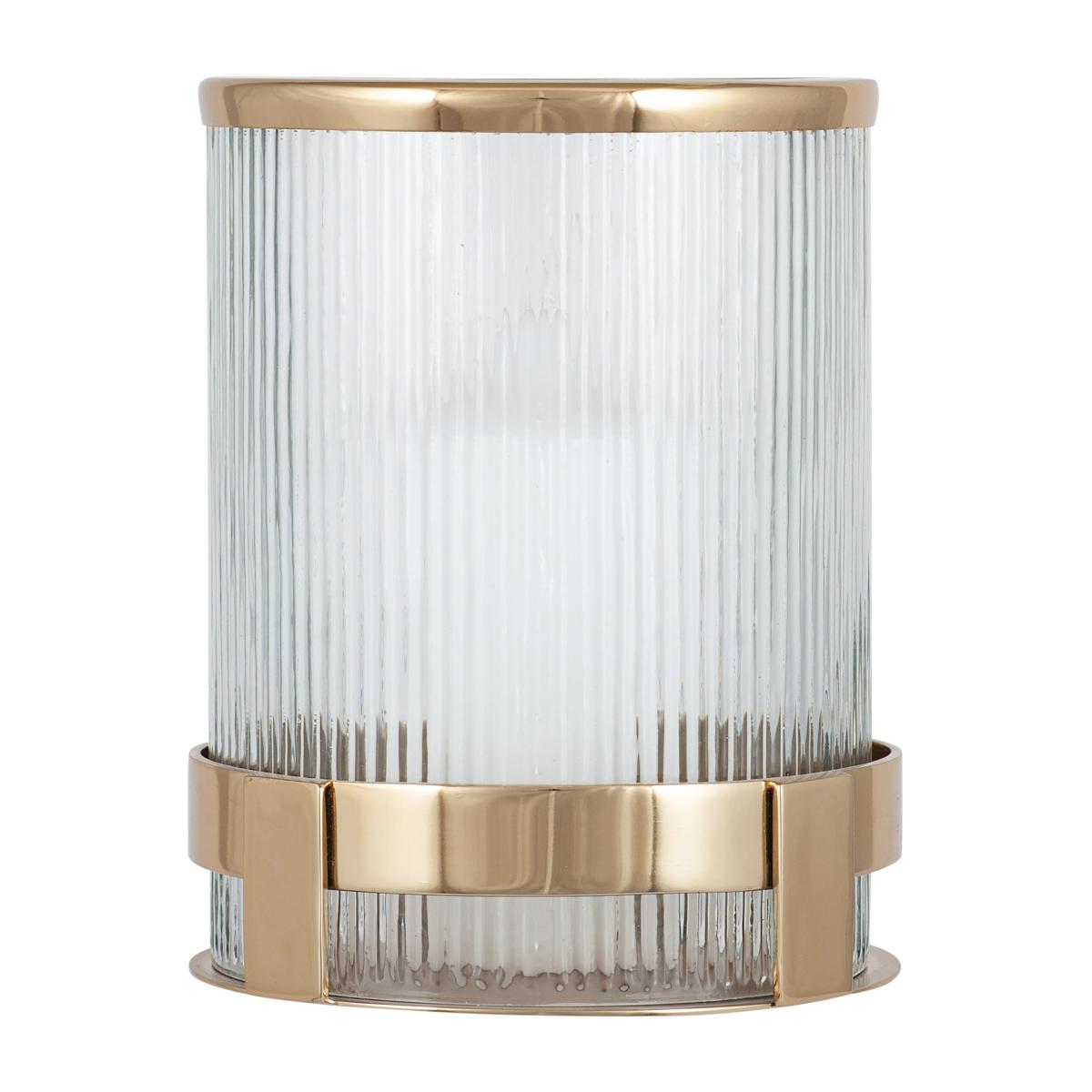 Metal and Clear Textured Small Hurricane Vase Gold – image 2