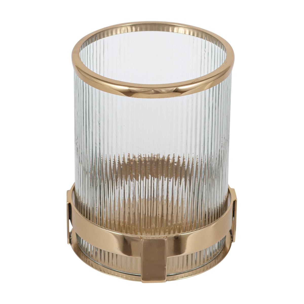 Metal and Clear Textured Small Hurricane Vase Gold – image 3