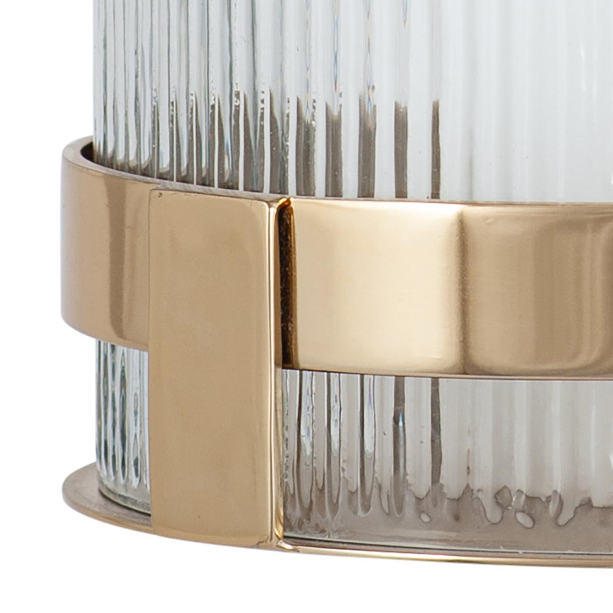 Metal and Clear Textured Small Hurricane Vase Gold – image 4