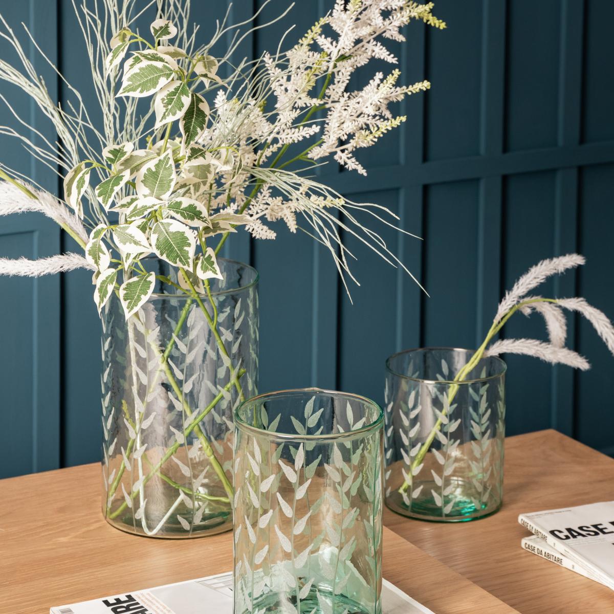 Gedney Large Leaf Printed Glass Vase Green – image 3