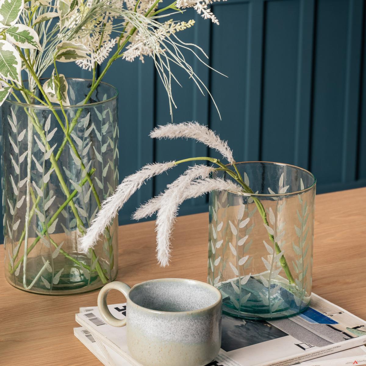 Gedney Large Leaf Printed Glass Vase Green – image 4