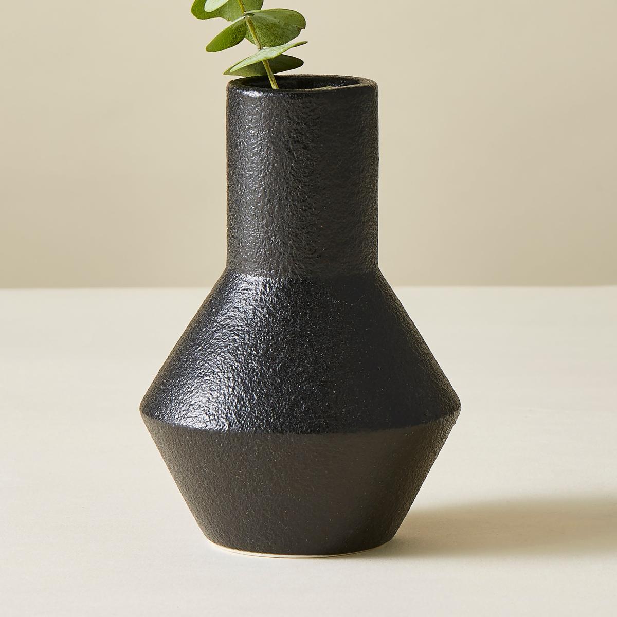 Black Textured Ceramic Bud Vase – image 1
