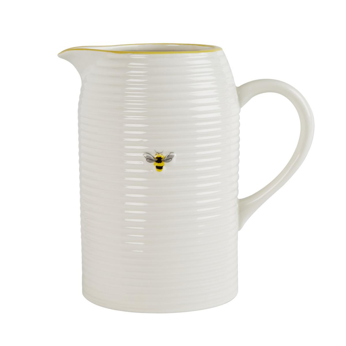 Embossed Bee Ceramic Jug Vase White – image 3