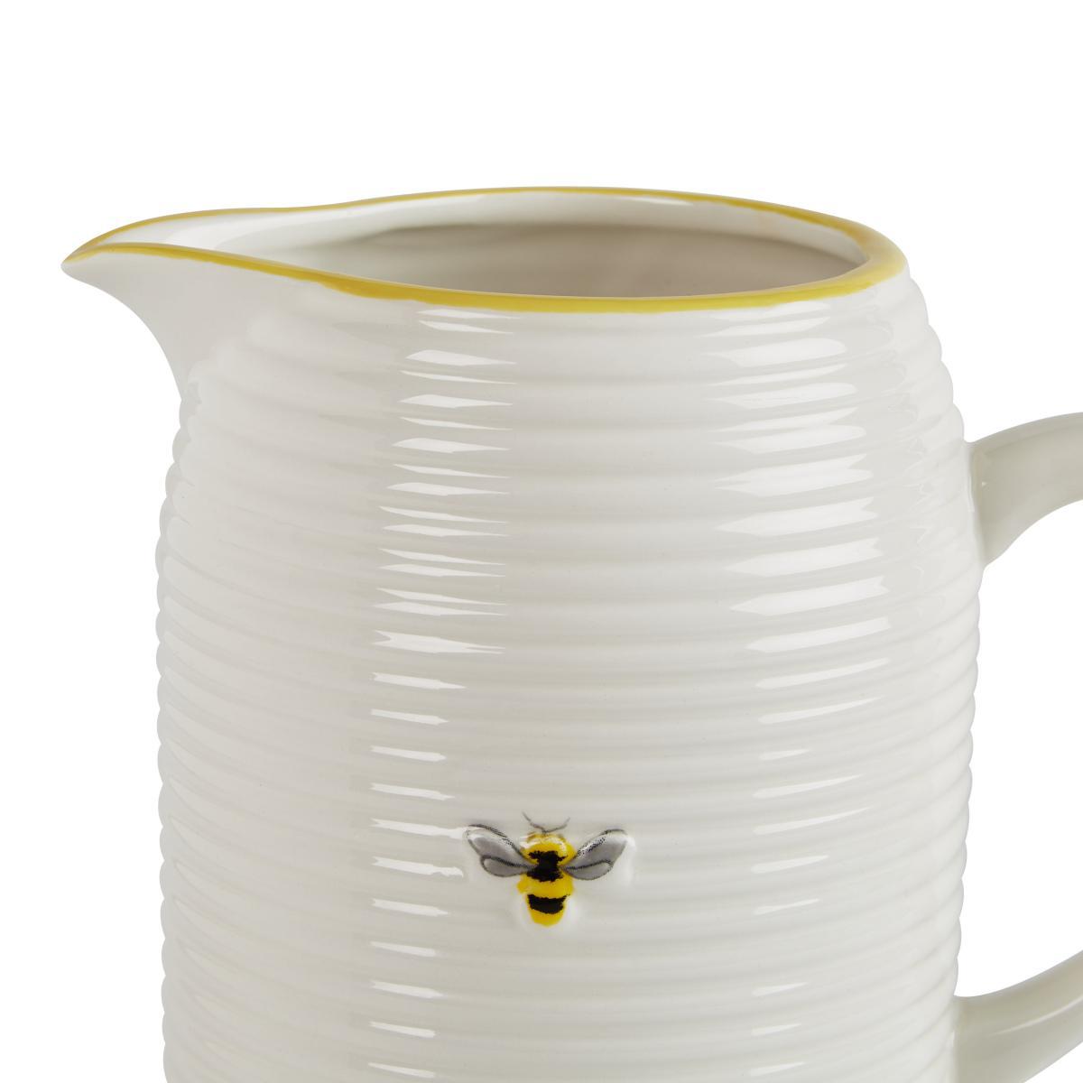 Embossed Bee Ceramic Jug Vase White – image 4