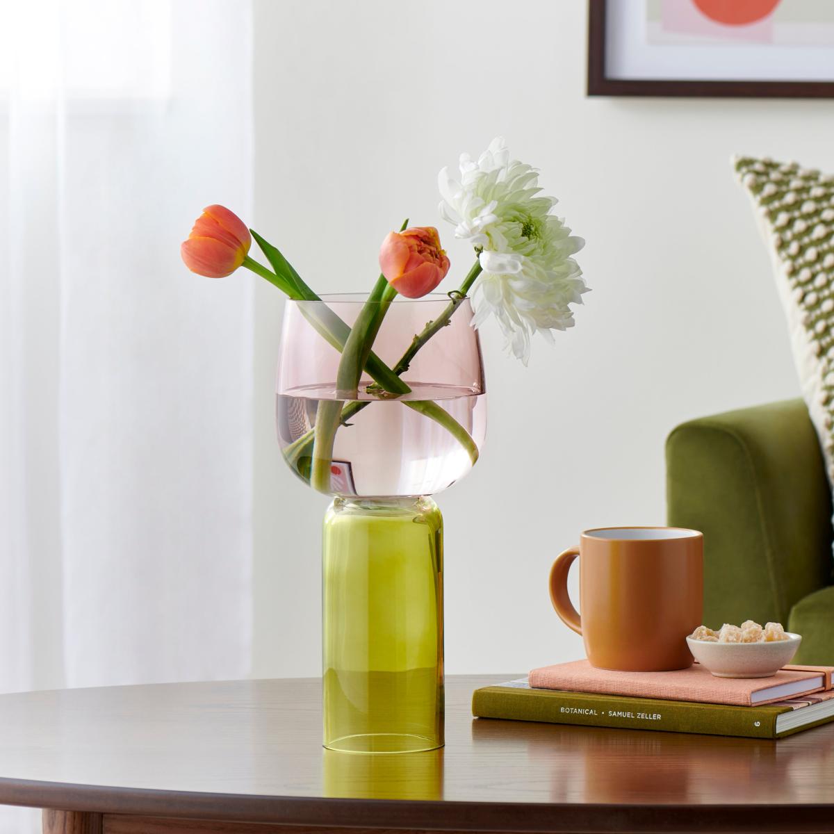 Elements Sculpt Two Tone Green Glass Vase 30cm Green – image 1