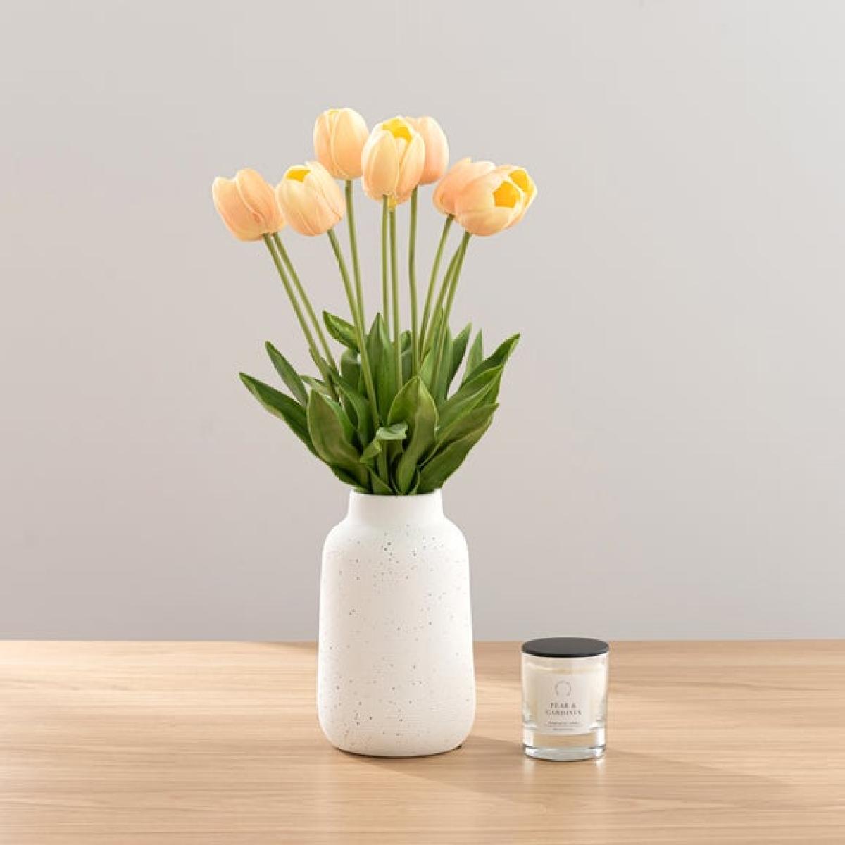Artificial Tulip Bouquet in Vase & Pear & Gardinia Candle Gift Set – image 1