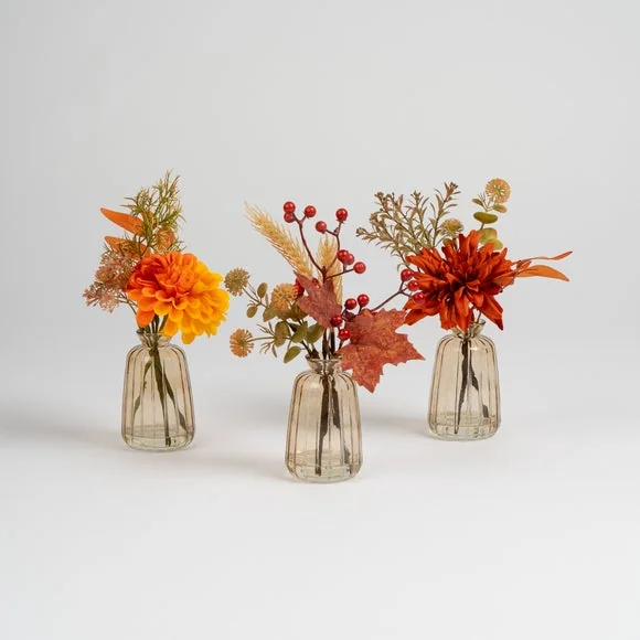 Set of 3 Artificial Autumnal Arrangements in Glass Vases – image 2