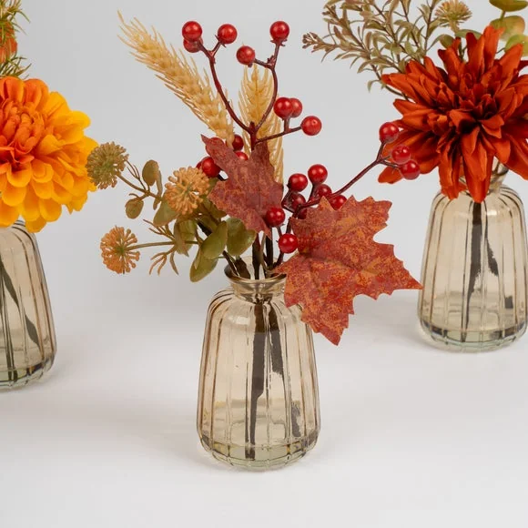 Set of 3 Artificial Autumnal Arrangements in Glass Vases – image 3