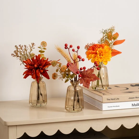 Set of 3 Artificial Autumnal Arrangements in Glass Vases – image 1