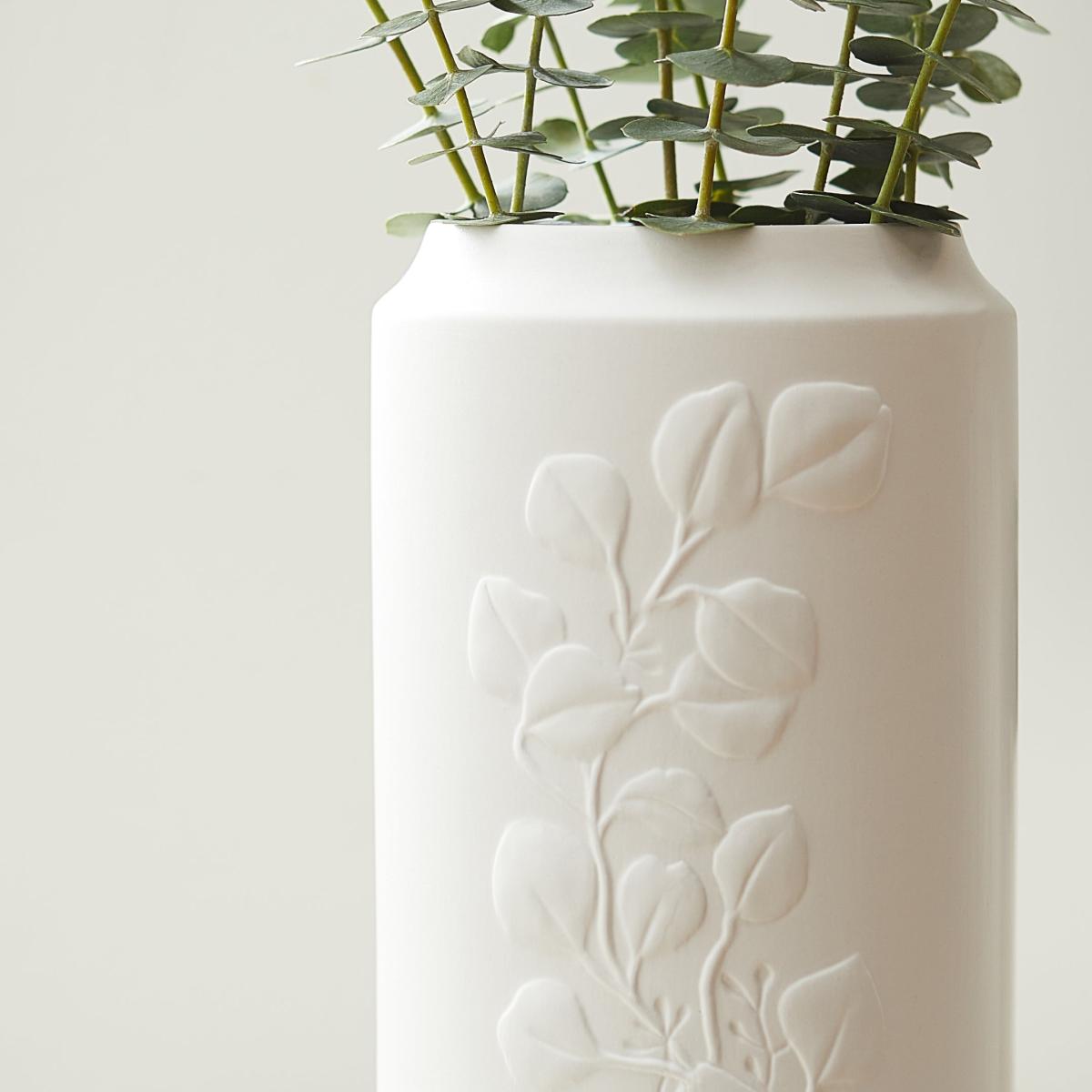 Eucalyptus Embossed Ceramic Vase Green – image 2