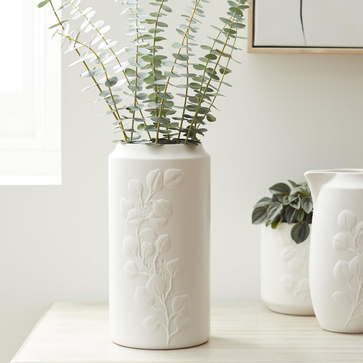 Eucalyptus Embossed Ceramic Vase Green – image 1