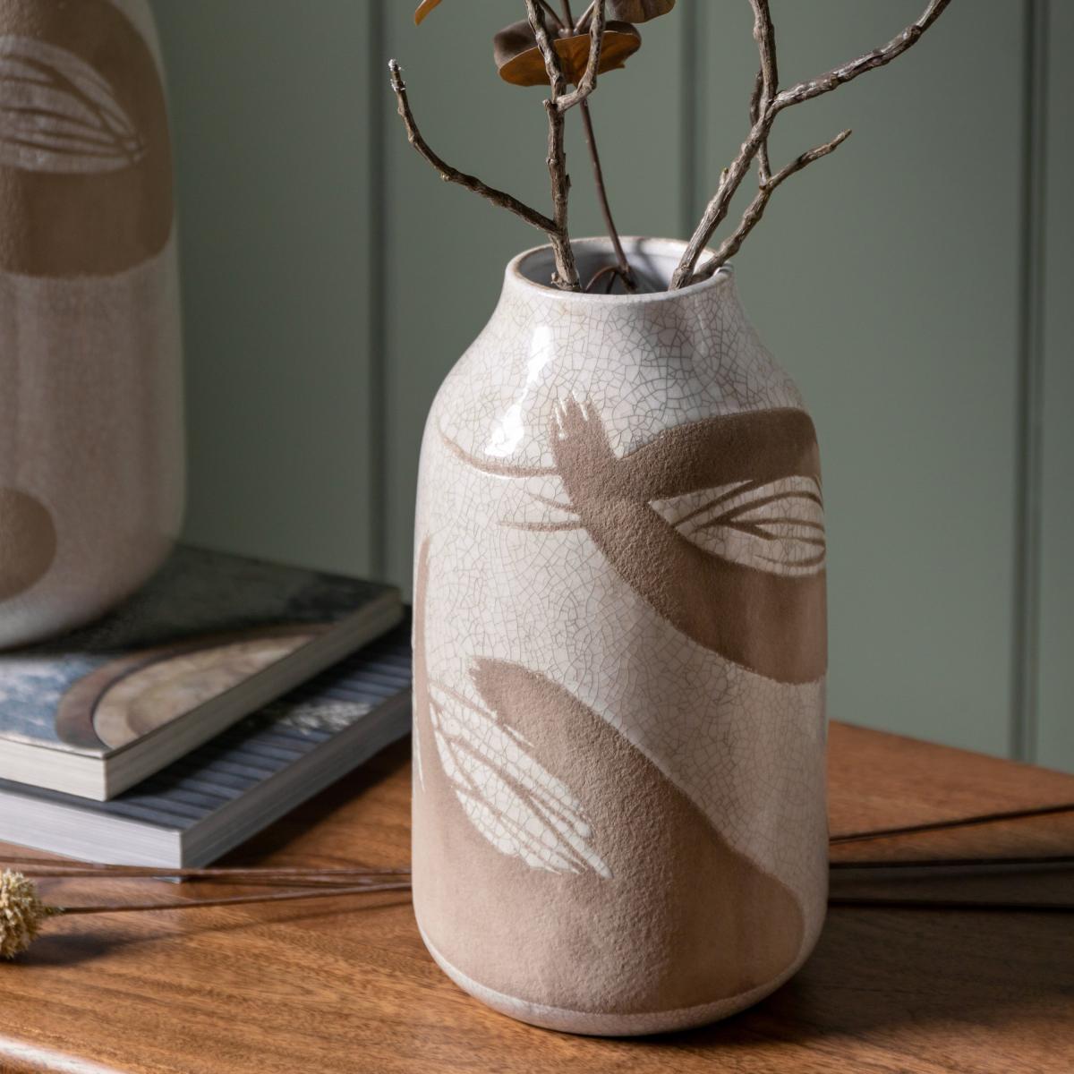 Colly Large Reactive Striped Stoneware Vase Brown – image 2
