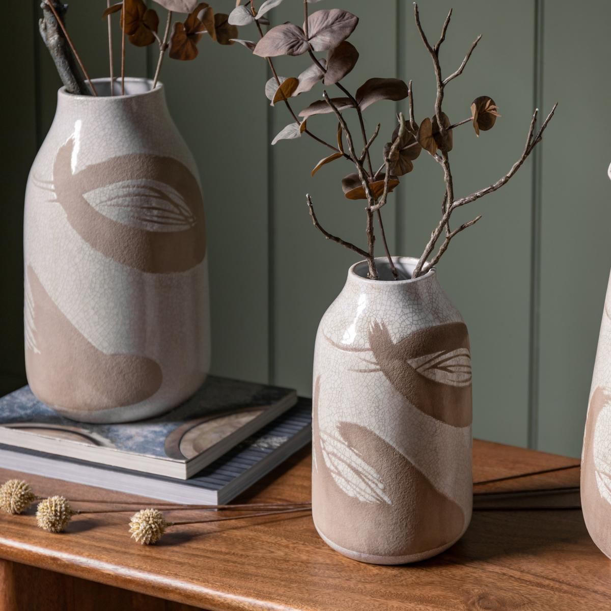 Colly Large Reactive Striped Stoneware Vase Brown – image 3