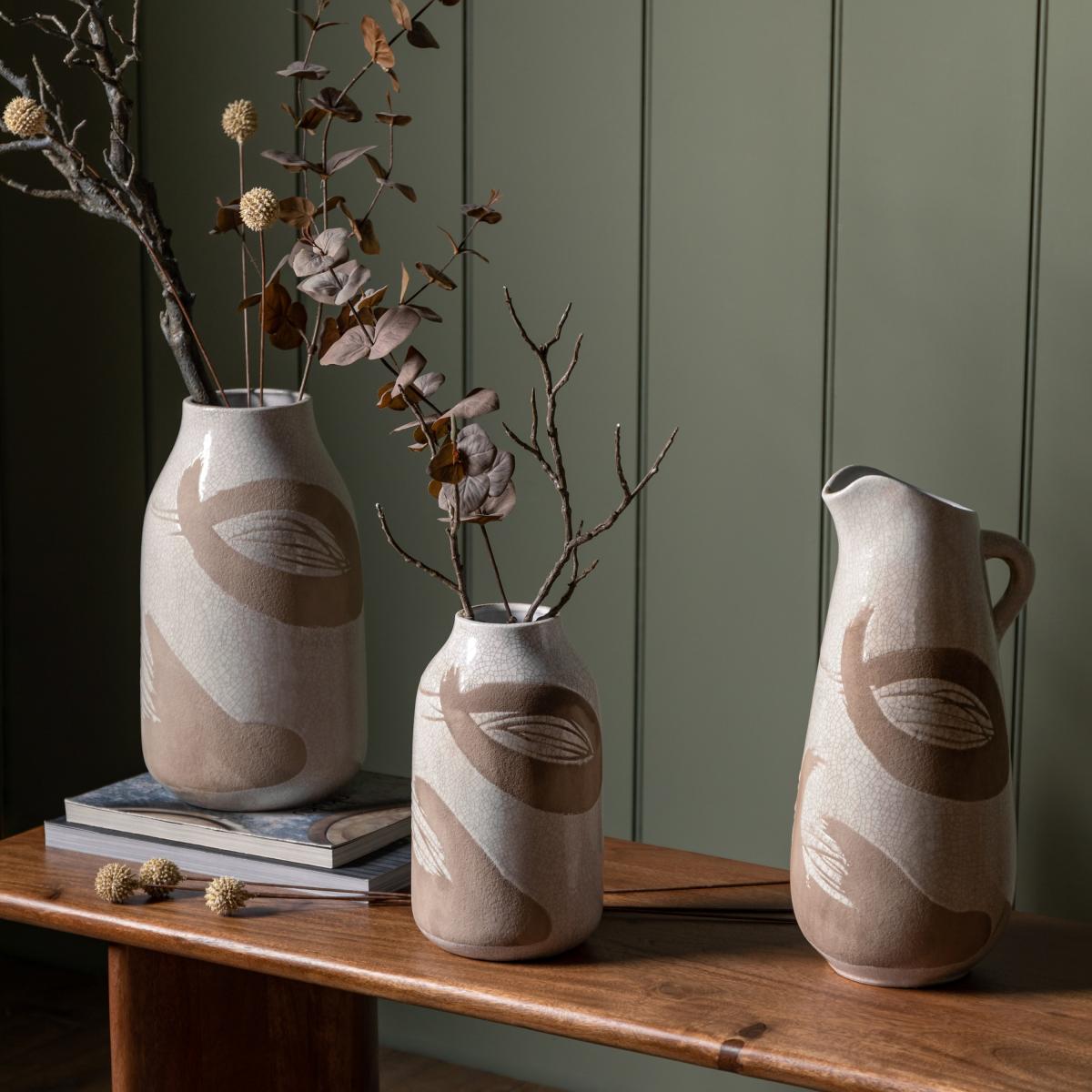 Colly Large Reactive Striped Stoneware Vase Brown – image 4