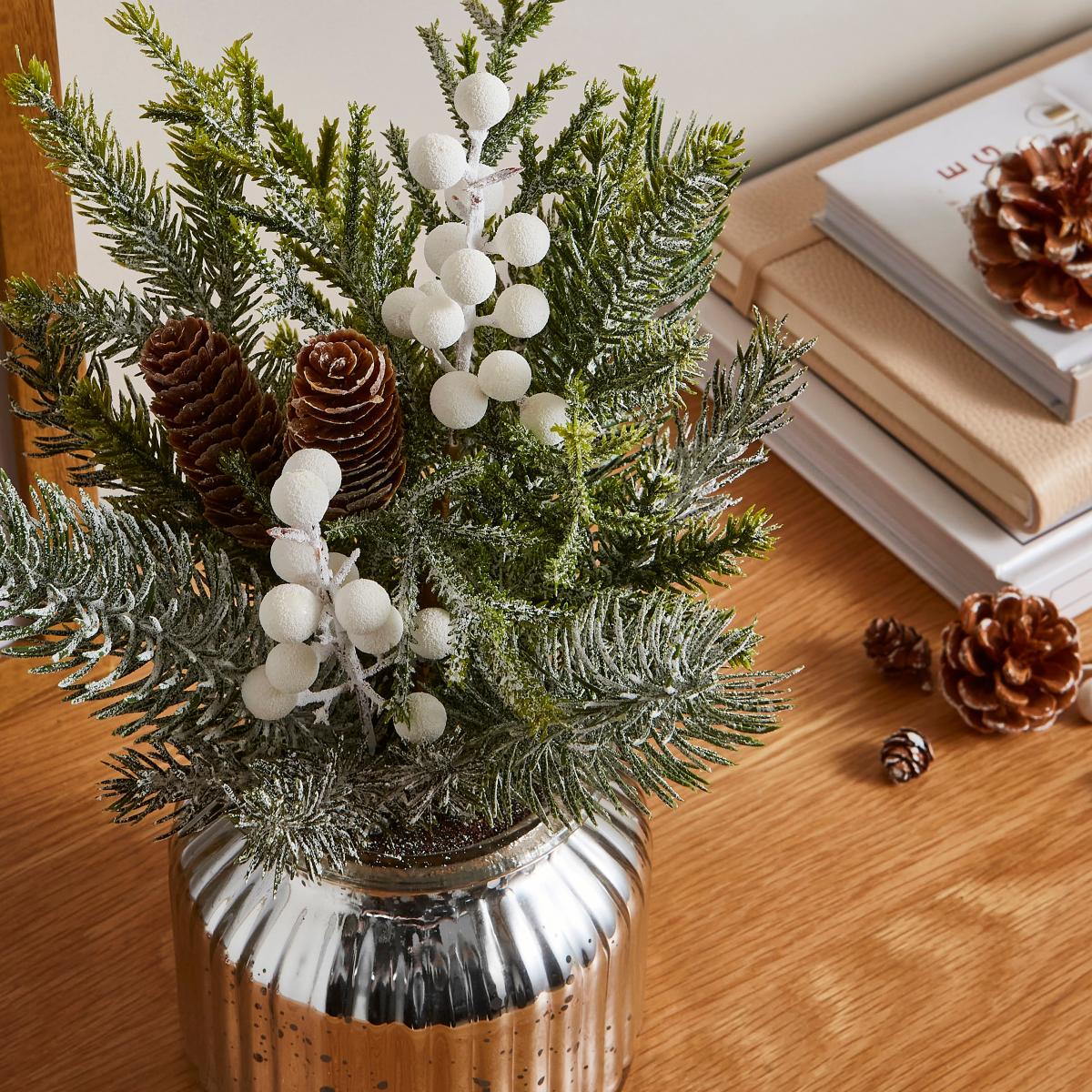 Frosted Artificial Florals in Glass Vase Green – image 2