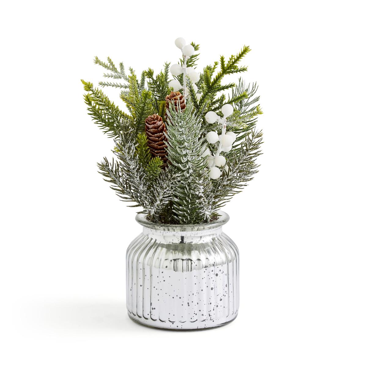 Frosted Artificial Florals in Glass Vase Green – image 3