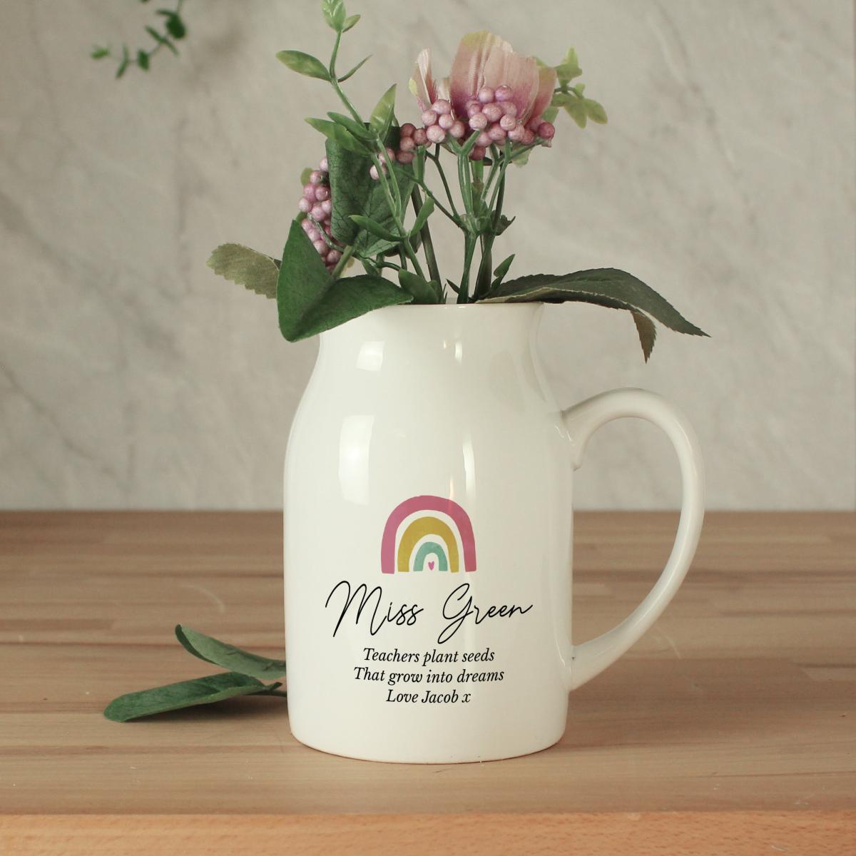 Personalised Rainbow Flower Jug Vase White – image 2