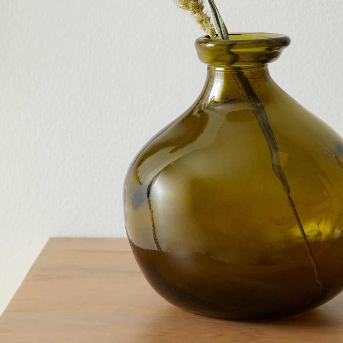 Recycled Glass Vase 18cm Olive Green – image 2