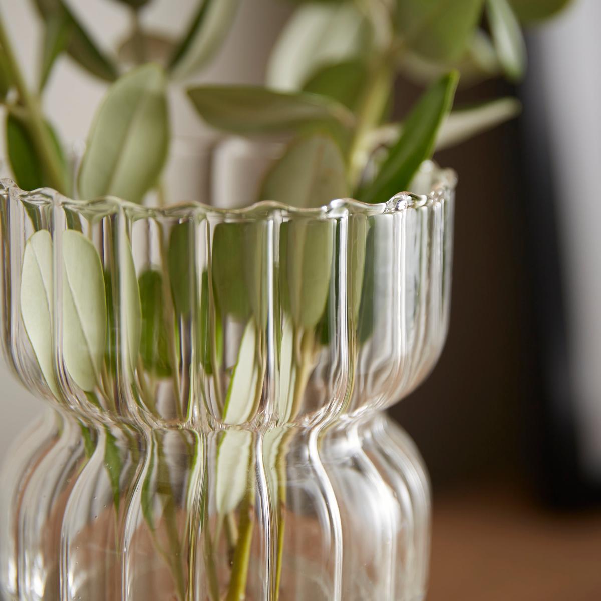 Double Waisted Ribbed Glass Vase – image 2