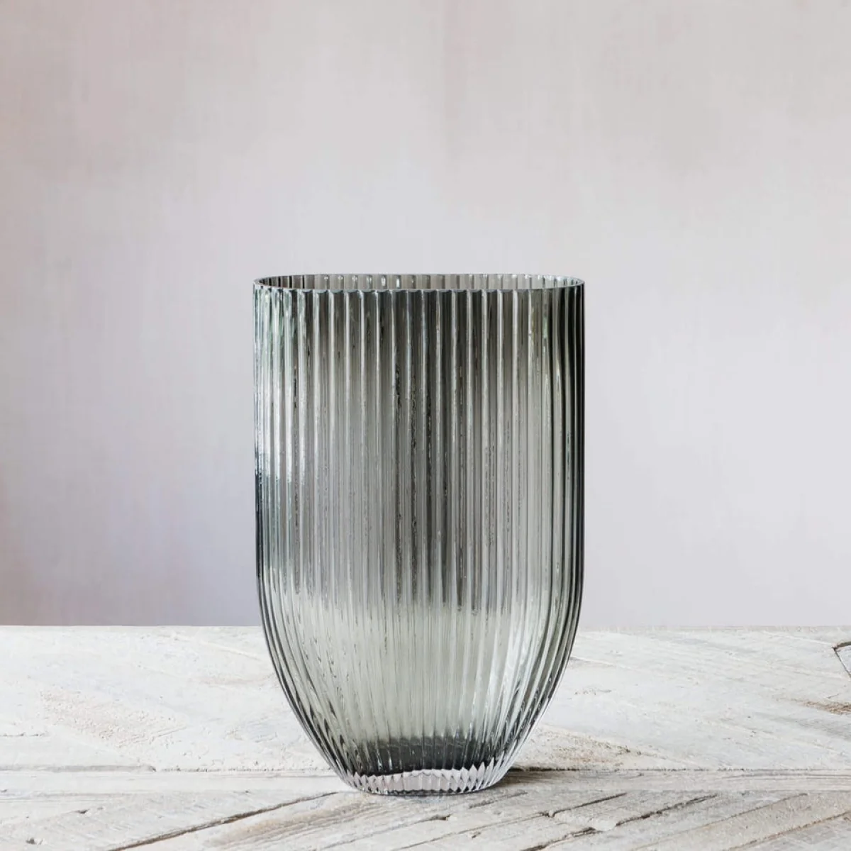 Grey Oblong Ribbed Glass Vase – image 2