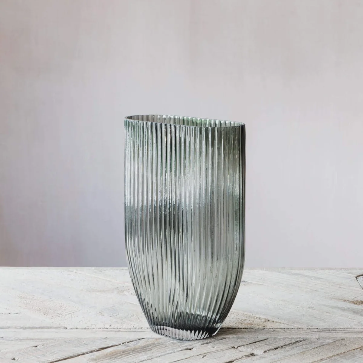 Grey Oblong Ribbed Glass Vase – image 3