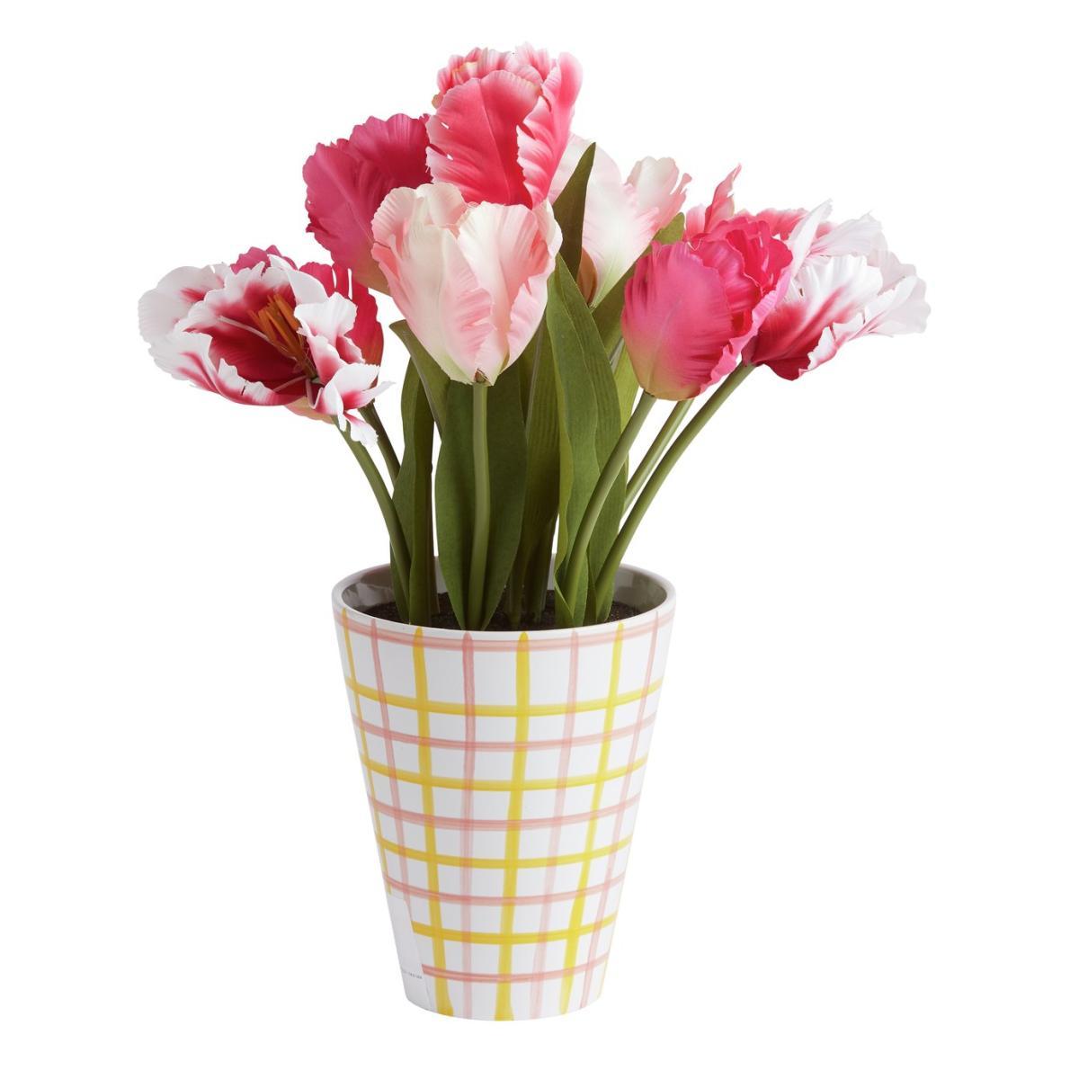 Habitat Faux Tulips in Check Vase - Multi – image 3