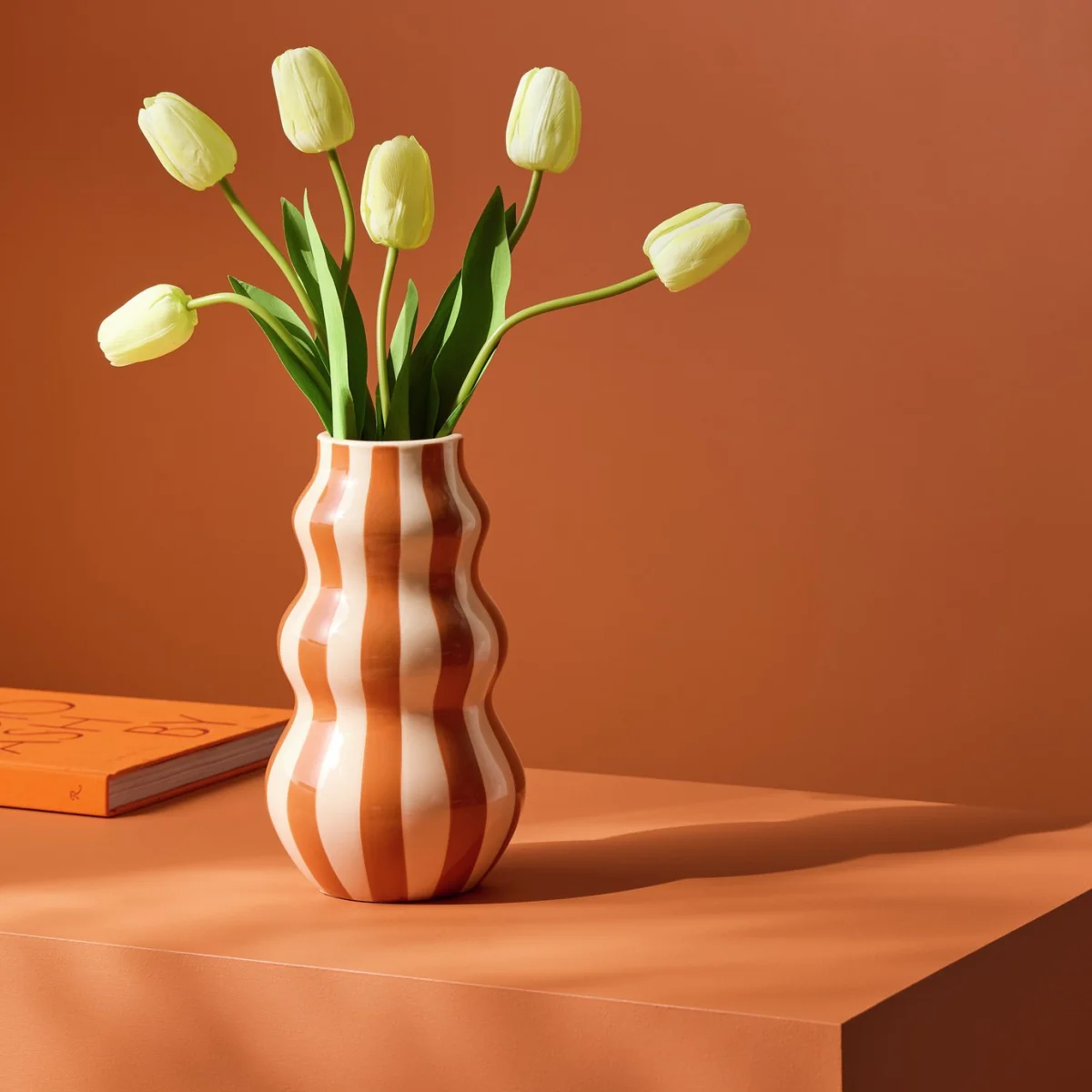 Habitat Stripe Ceramic Orange Vase – image 1