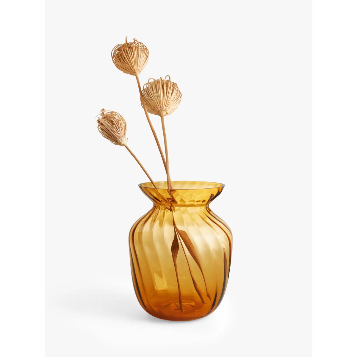 John Lewis Wave Glass Vase with Handle, 22cm, Amber – image 2