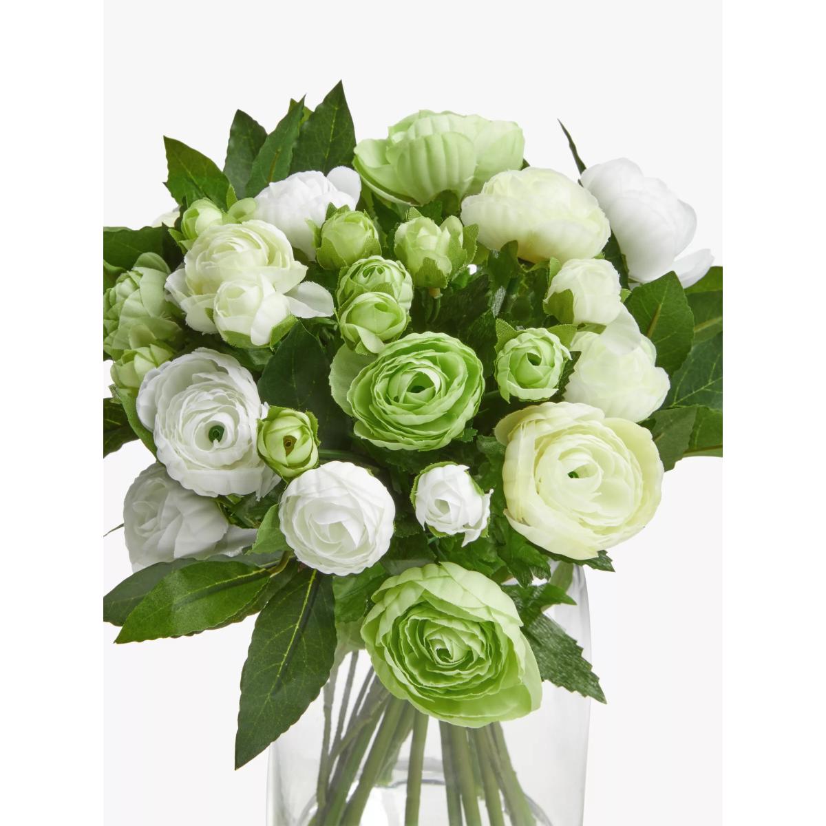 Floralsilk Artificial White Ranunculus Bouquet in Glass Vase, H33cm – image 2