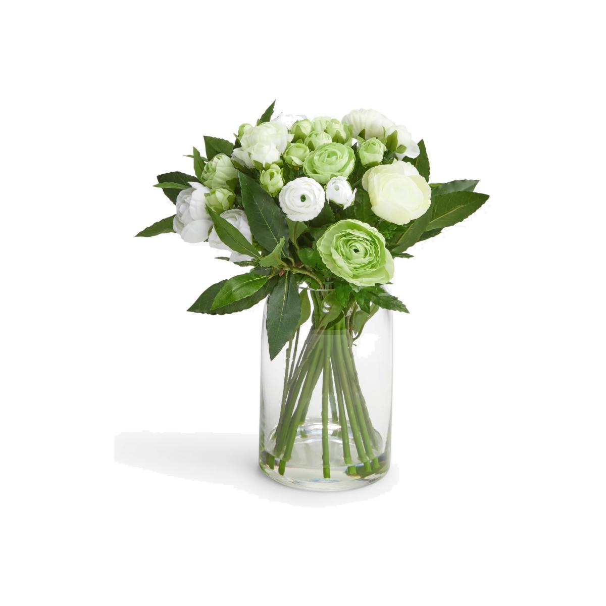 Floralsilk Artificial White Ranunculus Bouquet in Glass Vase, H33cm – image 1