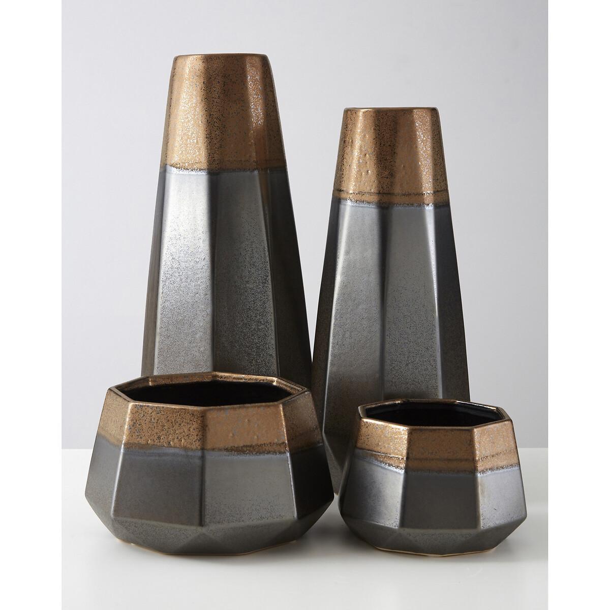 44cm Silver and Copper Polygonal Metal Vase – image 3