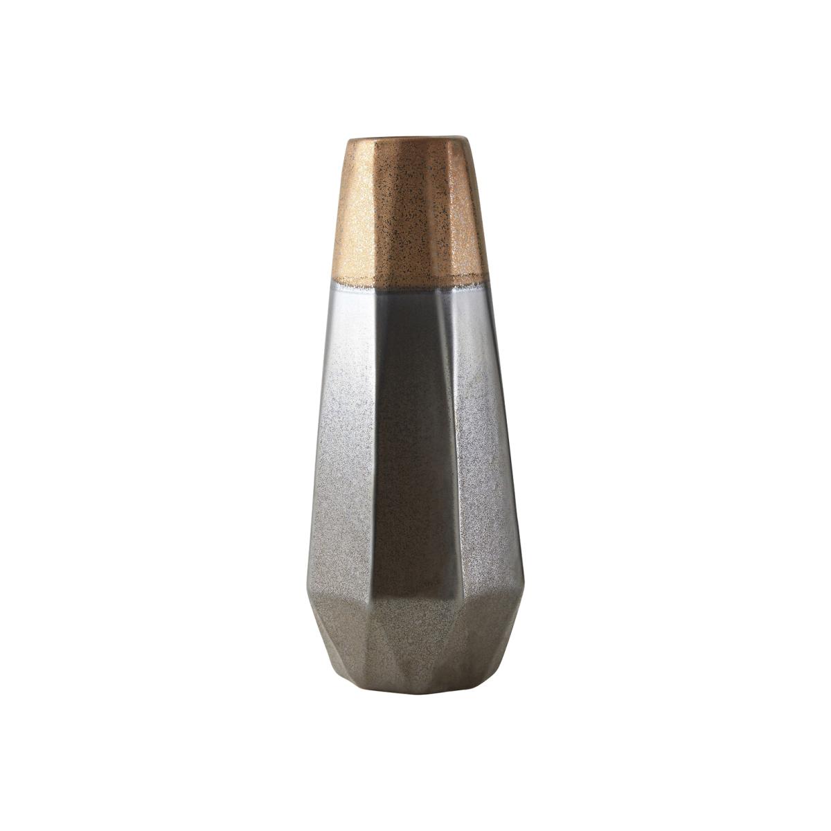 44cm Silver and Copper Polygonal Metal Vase – image 1