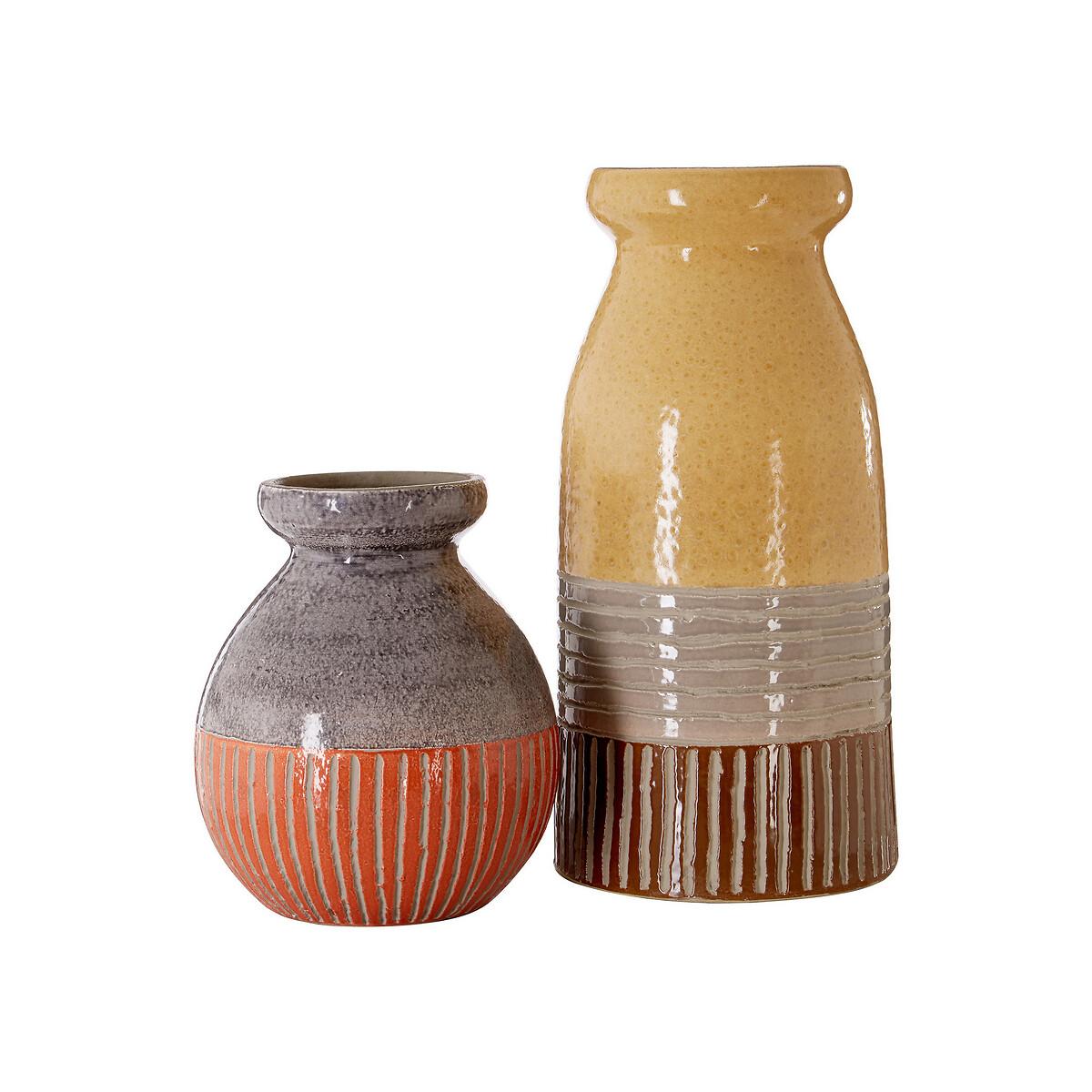 20cm Grey and Orange Earthenware Vase – image 2