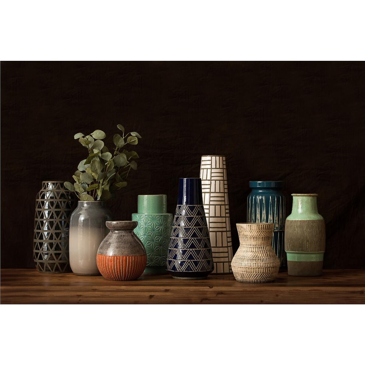 20cm Grey and Orange Earthenware Vase – image 3