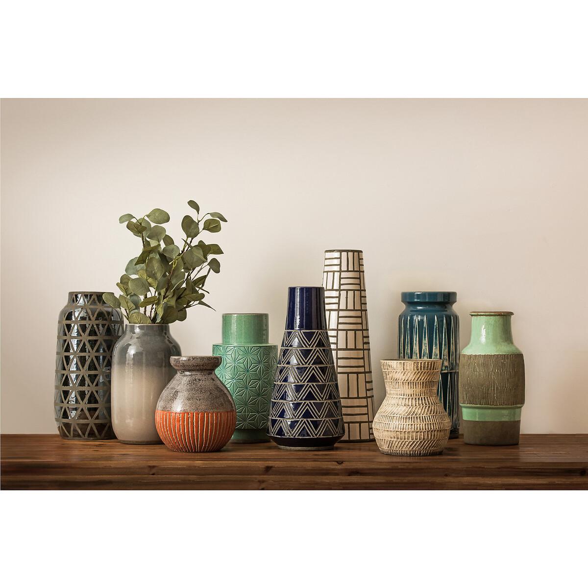 20cm Grey and Orange Earthenware Vase – image 4