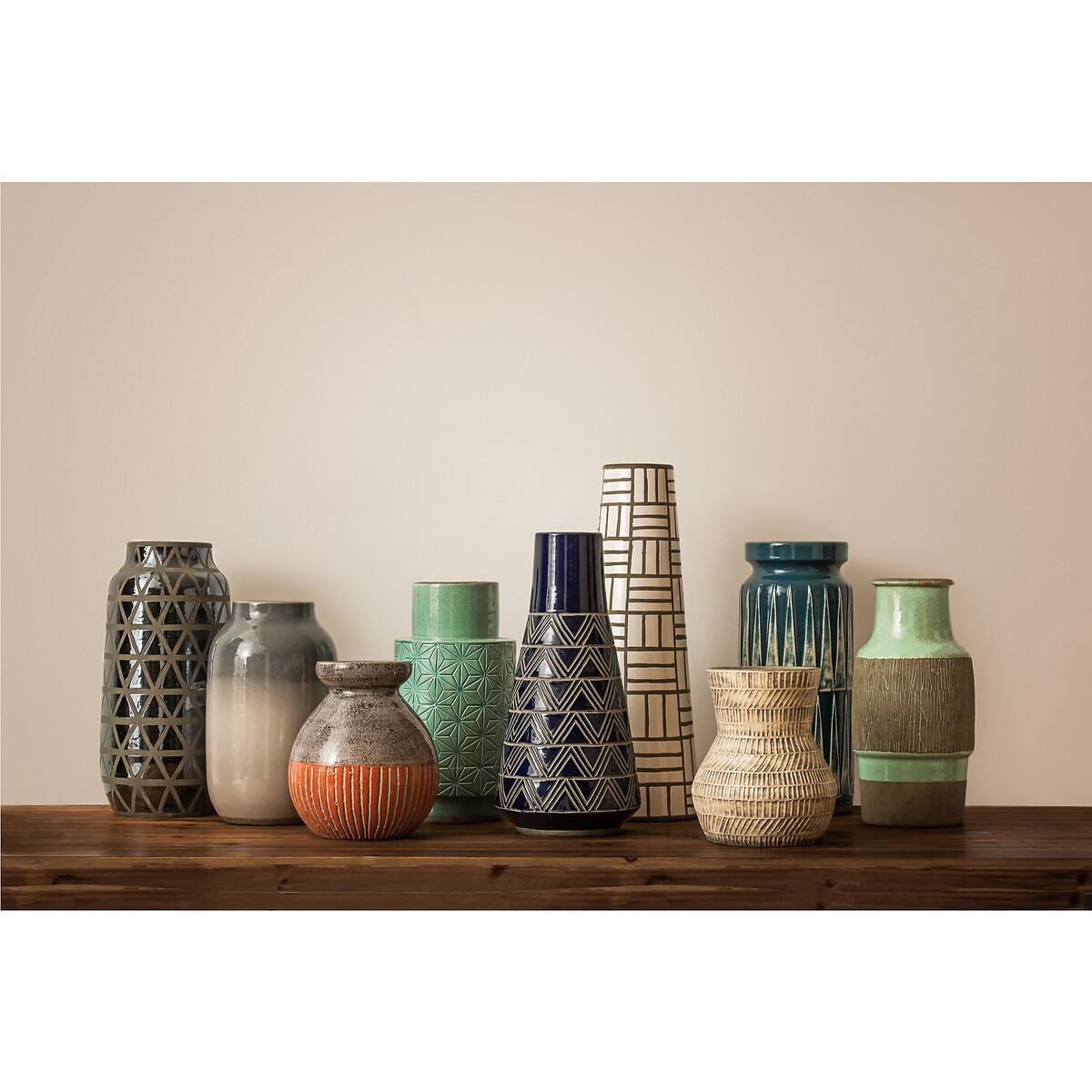 20cm Grey and Orange Earthenware Vase – image 5