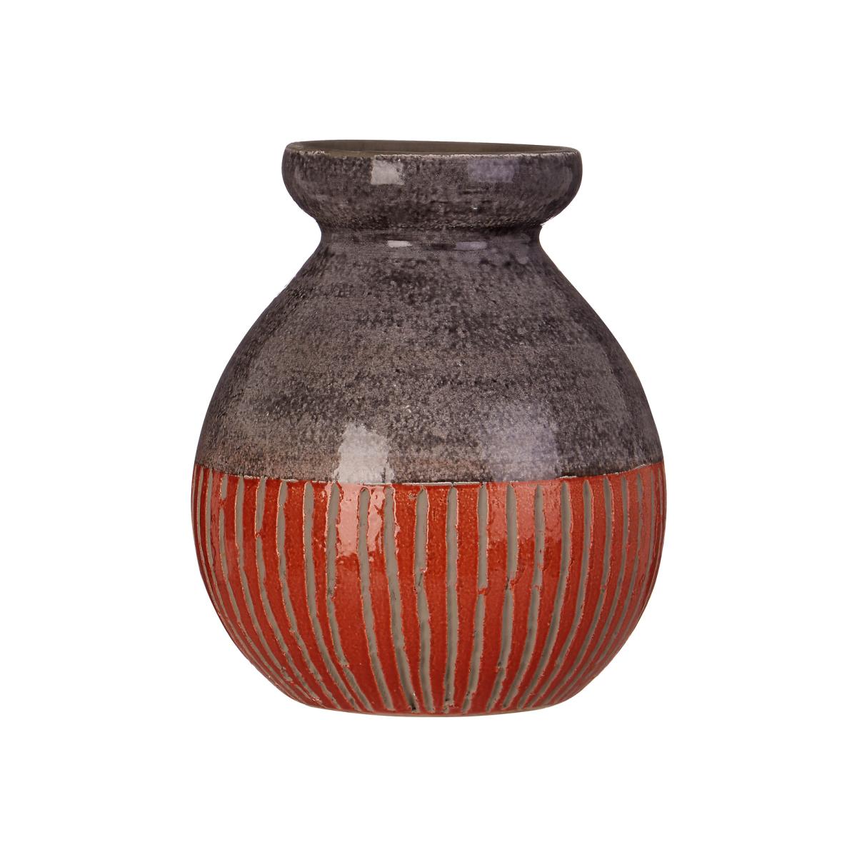 20cm Grey and Orange Earthenware Vase – image 1