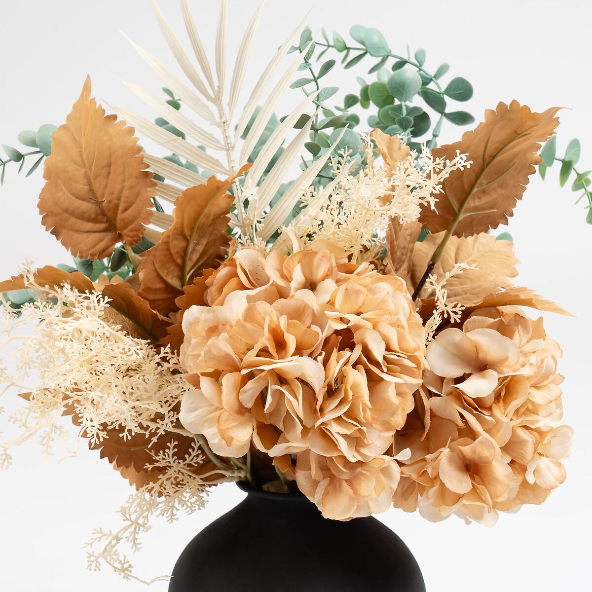 48cm Artificial Dry-Look Hydrangea and Eucalyptus Bouquet in Black Vase – image 3