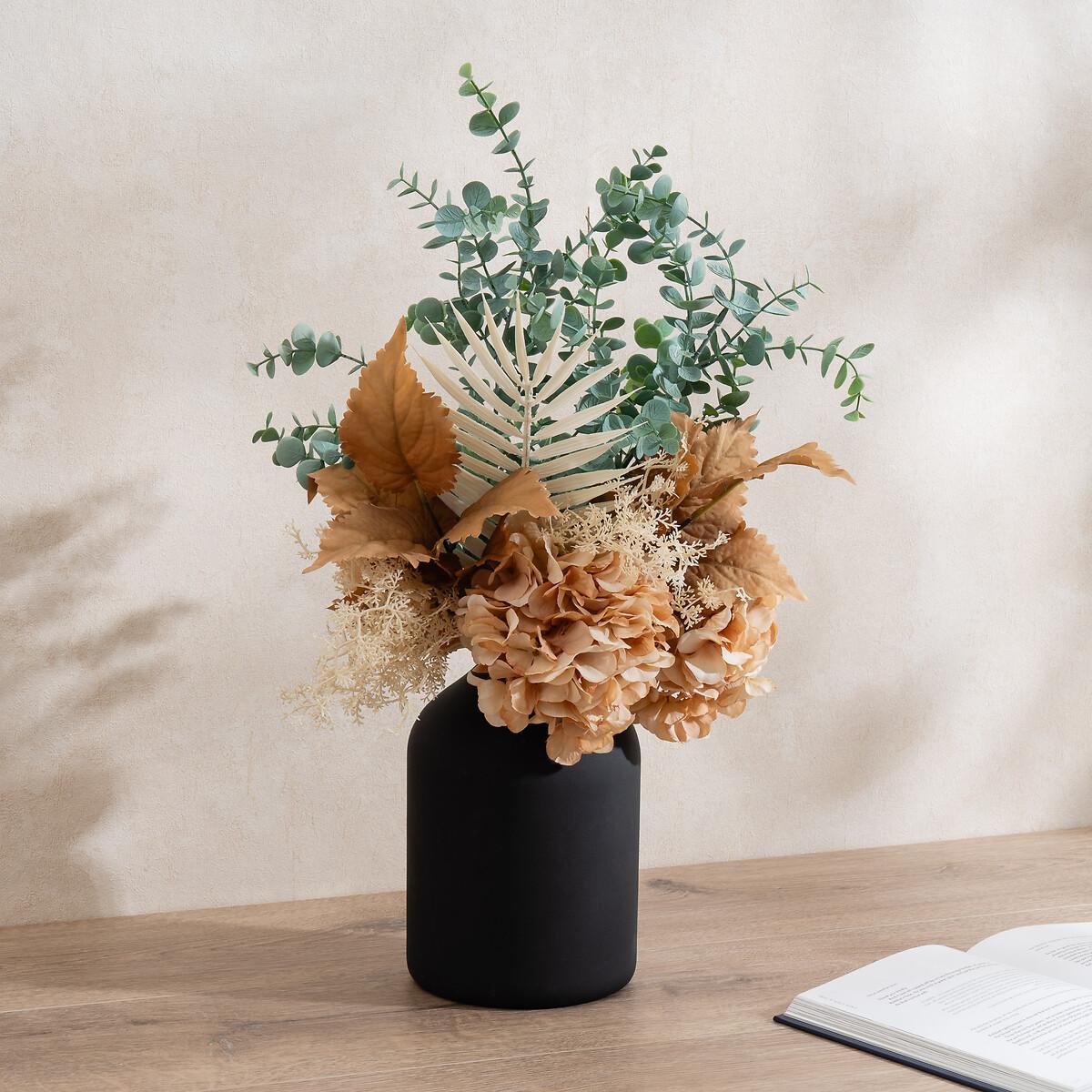 48cm Artificial Dry-Look Hydrangea and Eucalyptus Bouquet in Black Vase – image 1