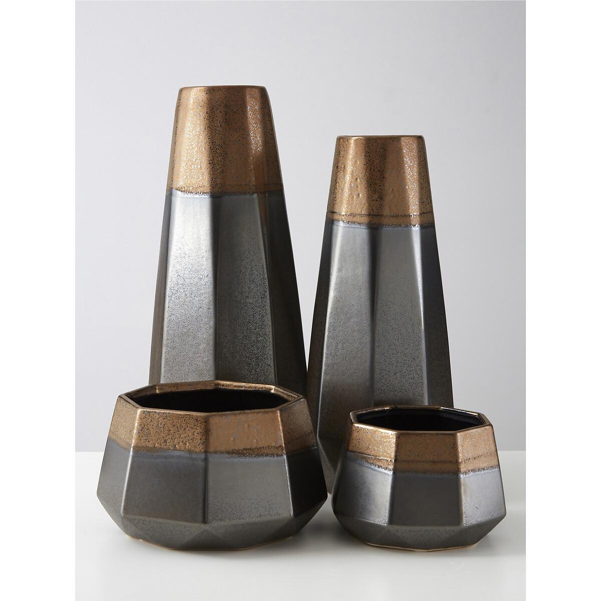 39cm Silver and Copper Polygonal Metal Vase – image 3