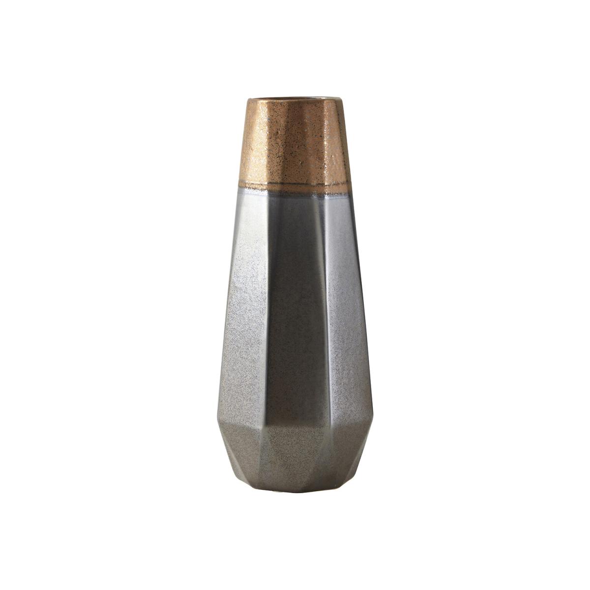 39cm Silver and Copper Polygonal Metal Vase – image 1