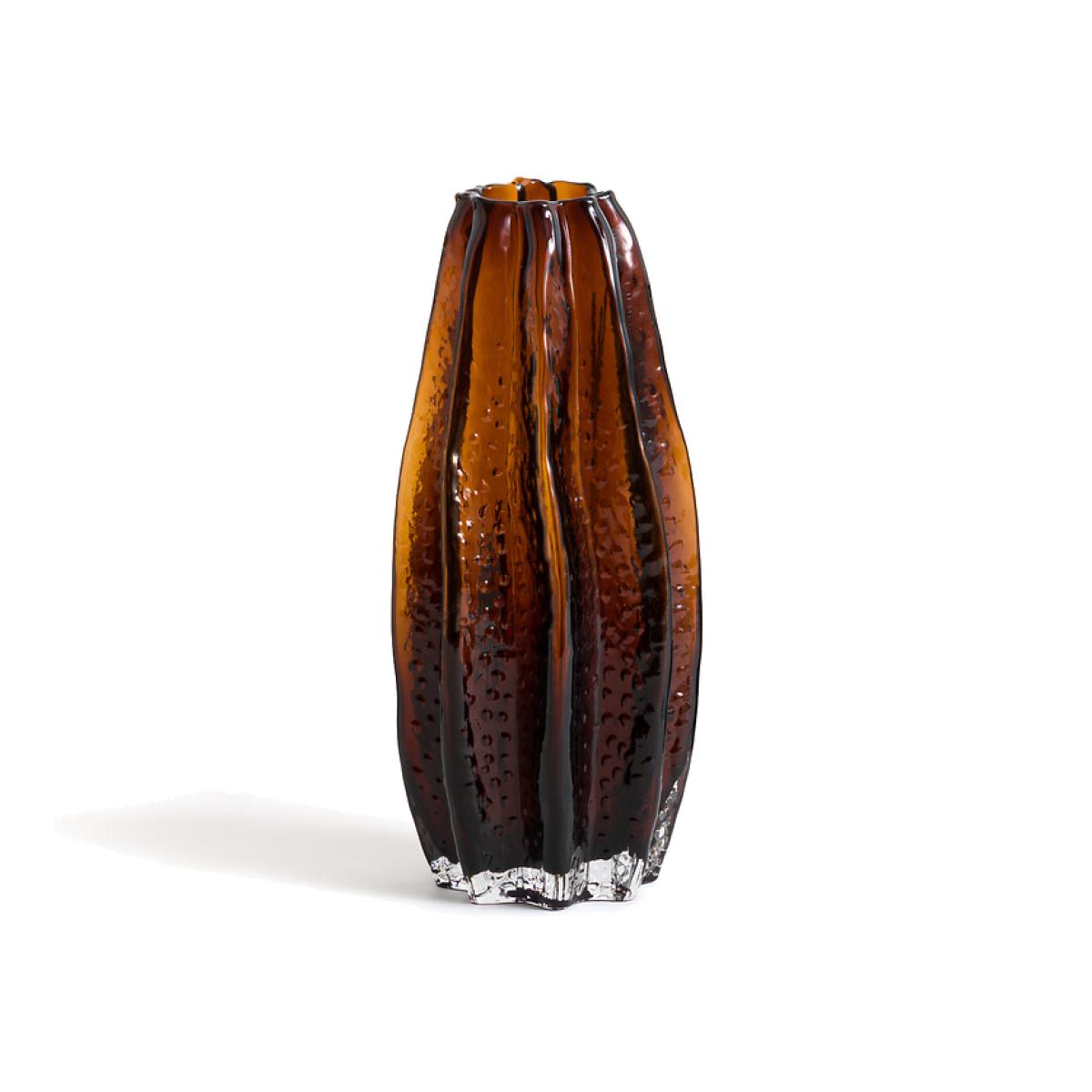 Yuvo 29.5cm High Textured Amber Glass Vase – image 1