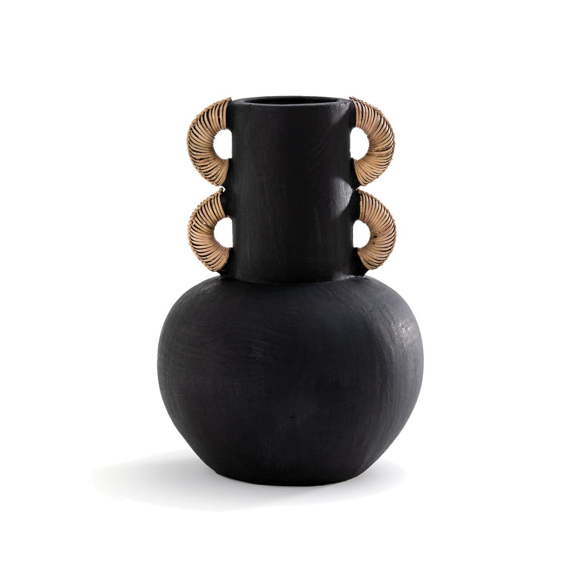 Kuro H41.5cm Ceramic & Rattan Vase – image 1