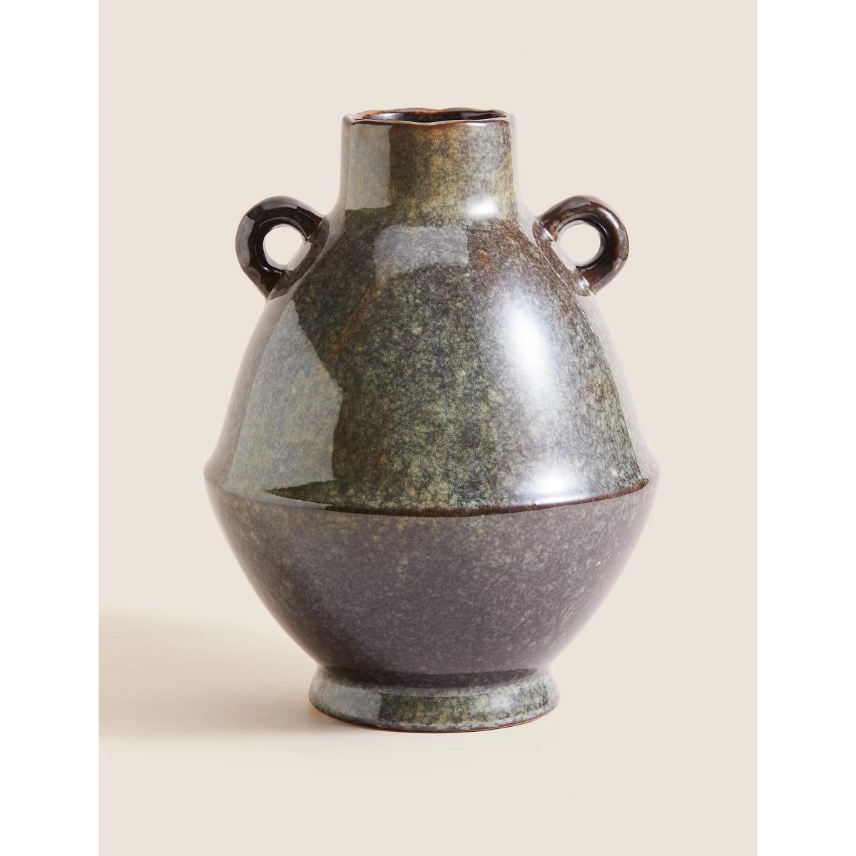 M&S Large Reactive Glazed Vase - Black, Black – image 2