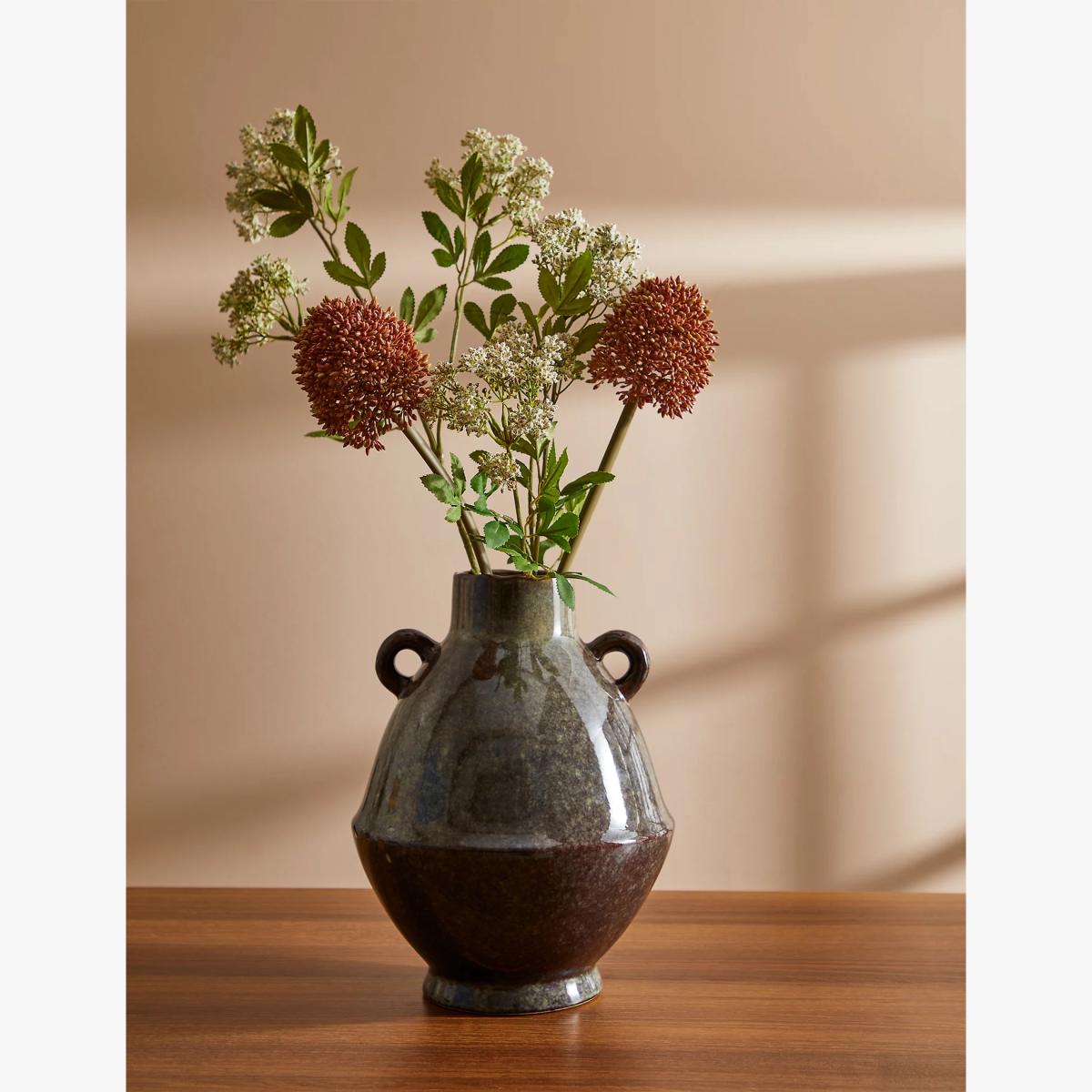 M&S Large Reactive Glazed Vase - Black, Black – image 1