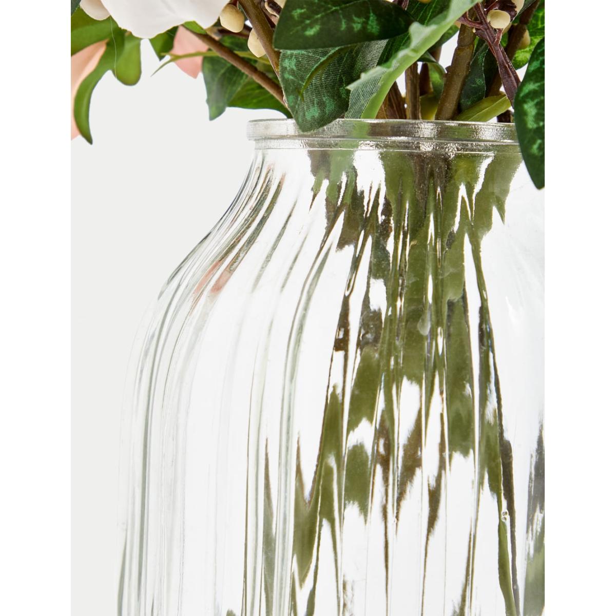 Moss & Sweetpea Artificial Bouquet in Glass Vase - White, White,Pink – image 3