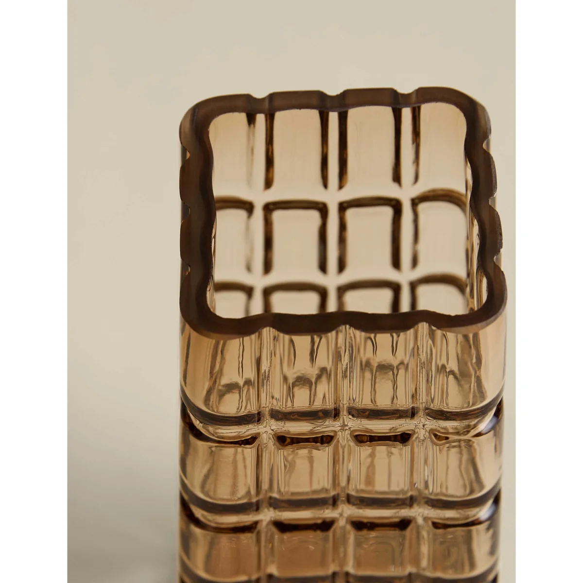 M&S Rectangular Textured Tinted Glass Vase Brown – image 2