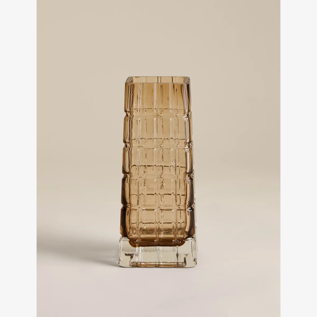 M&S Rectangular Textured Tinted Glass Vase Brown – image 1